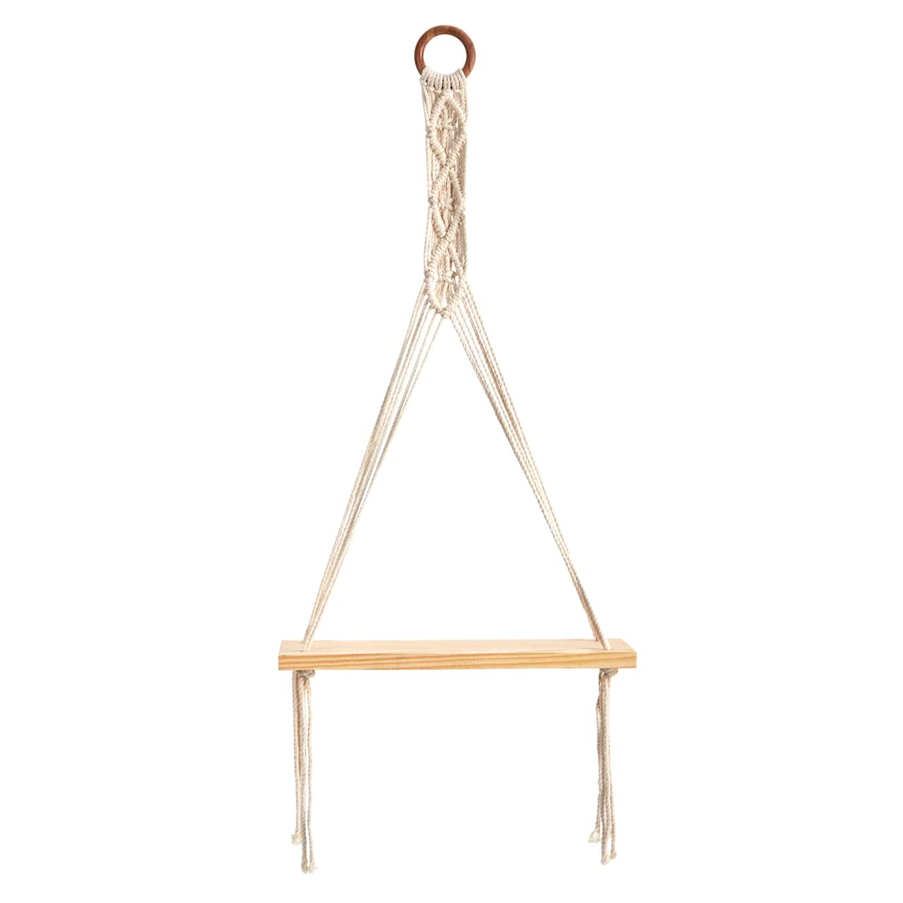 14" x 24" Handmade Macrame Wall Hanging with Wooden Shelf